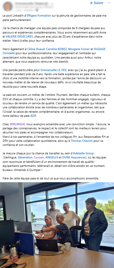 Post LinkedIn d'un ambassadeur Verlingue